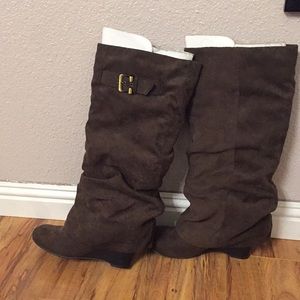 Dark brown suede boots